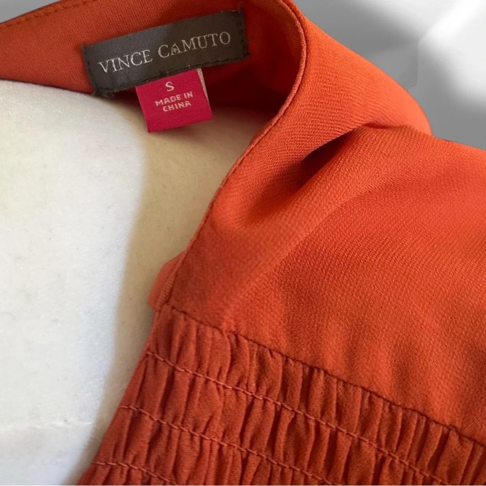 🆕 Vince Camuto Orange Ruffled Faux-Wrap Sundress Size Small - Picture 12 of 12